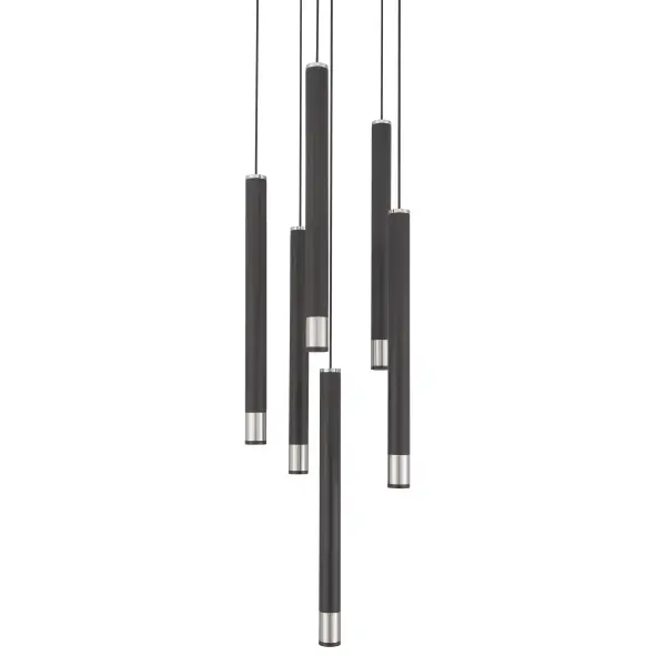 Wand 6-Light LED Pendant in Coal and Brushed Nickel - Image 3