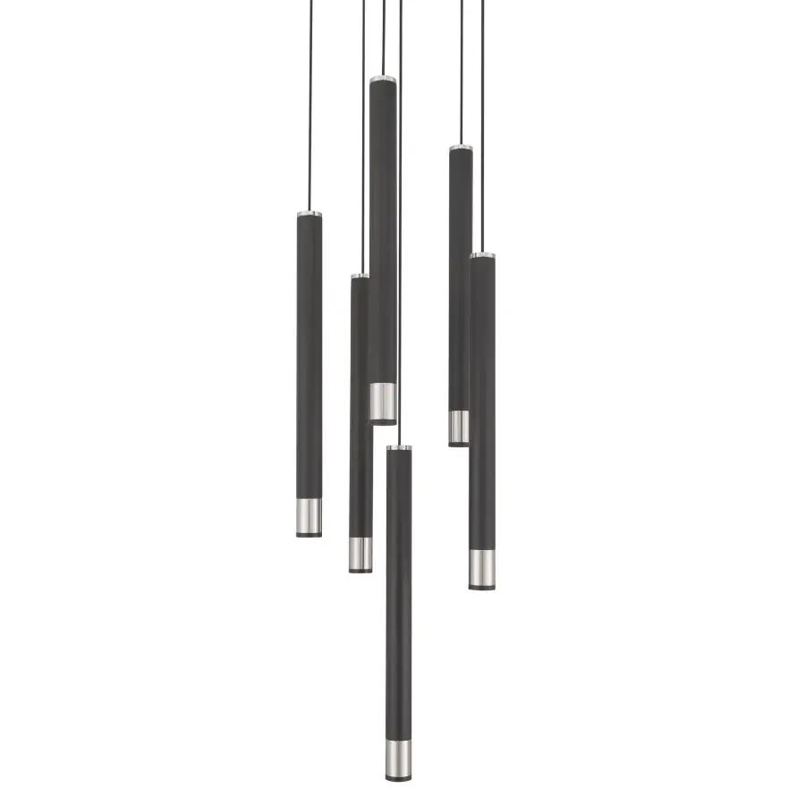 Wand 6-Light LED Pendant in Coal and Brushed Nickel - Image 3