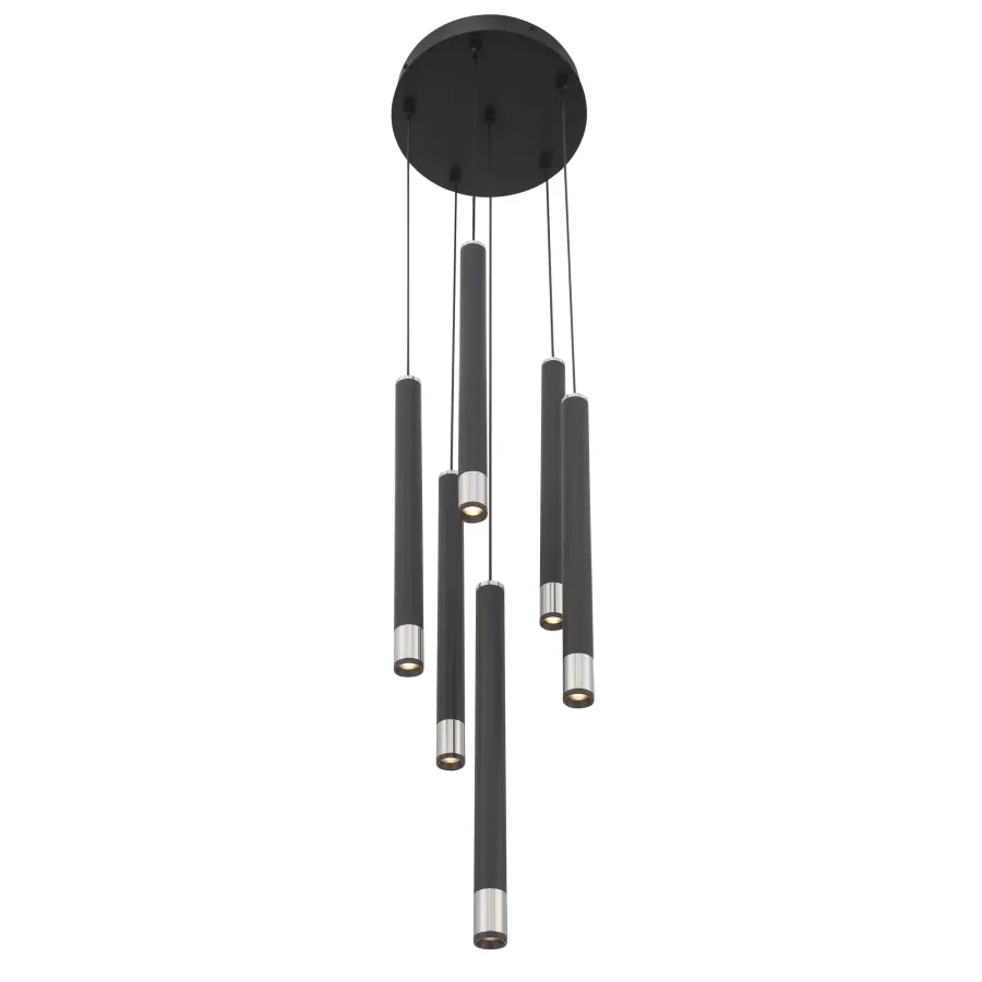 Wand 6-Light LED Pendant in Coal and Brushed Nickel - Image 4