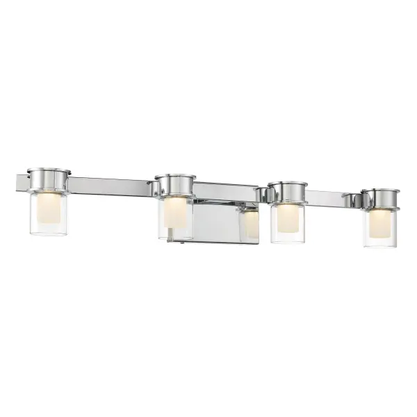 The Herald Square 4-Light LED Bath delivers professional-grade illumination with 2594 lumens and 92 CRI, perfect for grooming tasks. Its 30-inch width and contemporary chrome finish complement modern bathrooms beautifully.