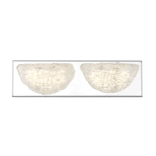 The Modern Ice 2-Light LED Bath combines contemporary chrome styling with artisan clear glass shades. ADA-compliant with integrated LED technology delivering 1,777 lumens and excellent 92 CRI for true color rendering. - alternate view