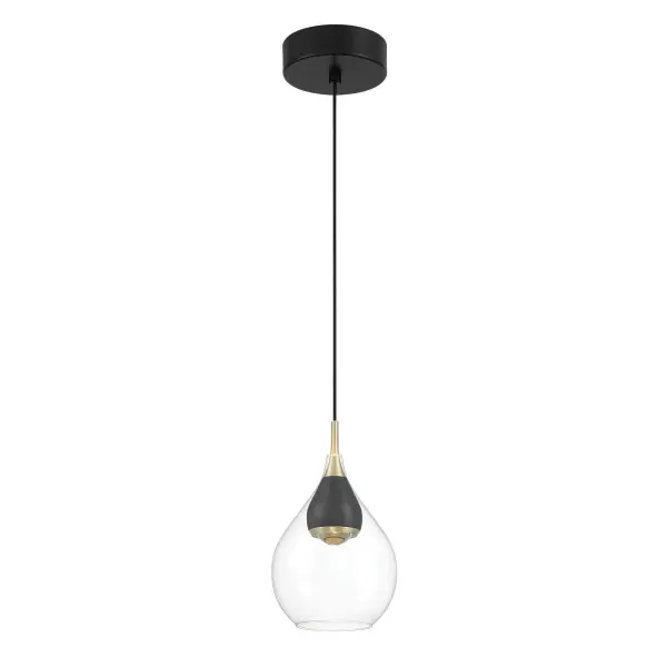 The Arabesque mini pendant combines sophisticated coal and brushed gold finishes with clear glass for a contemporary look. Its compact 9.25" size and exceptional 98 CRI LED make it perfect for task lighting or clustered installations.