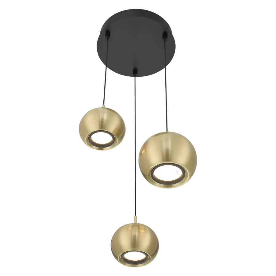 Halo 3-Light LED Pan Pendant in Coal and Brushed Gold - Image 4
