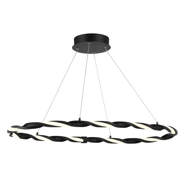 The Convolution pendant delivers contemporary style with its slim 37-inch profile and coal black finish. High-output LED with excellent 94 CRI provides beautiful task lighting for dining and work surfaces.