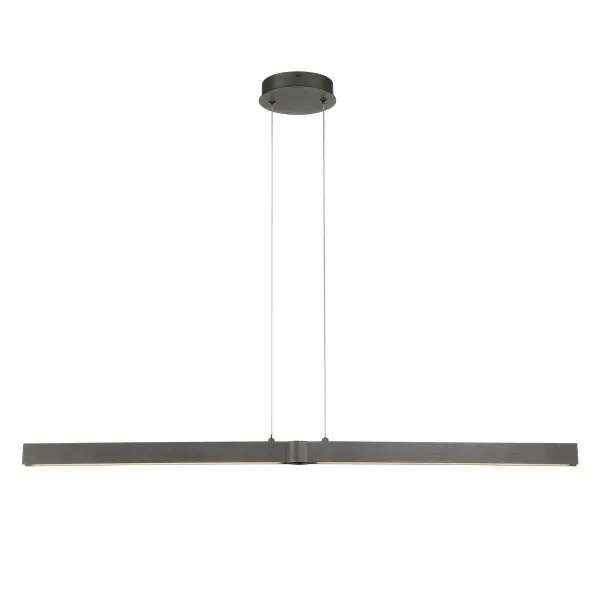 The Structure pendant delivers clean, contemporary style with its 40-inch linear profile and smoked iron finish. Integrated LED technology provides bright, energy-efficient illumination with excellent color rendering. - alternate view