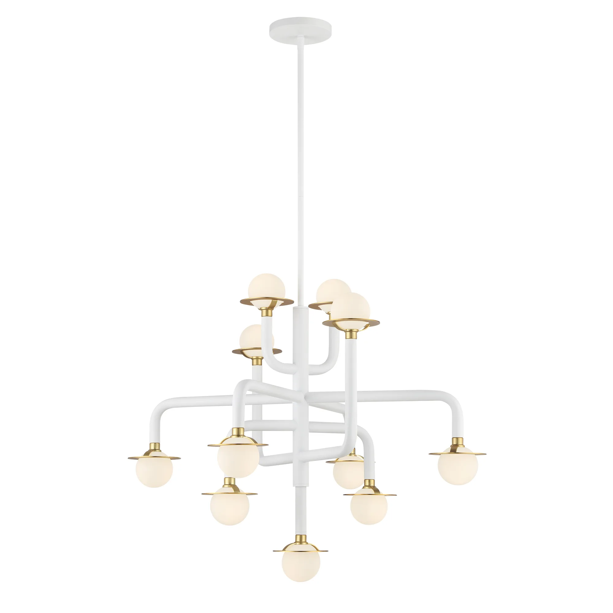 Tubular 11-Light Chandelier in Matte White with Honey Gold