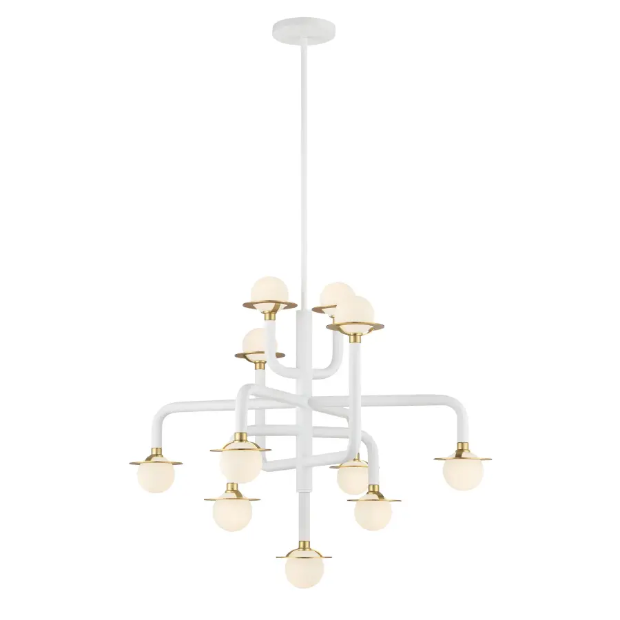 Tubular 11-Light Chandelier in Matte White with Honey Gold - Image 1