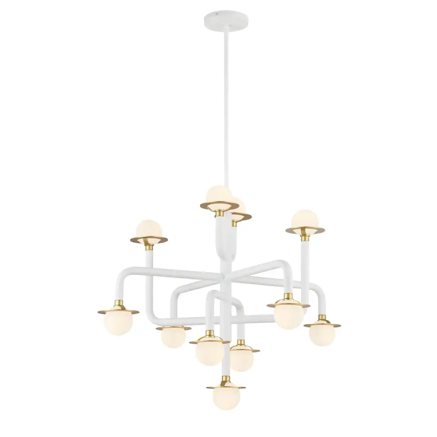 Tubular 11-Light Chandelier in Matte White with Honey Gold - Image 2