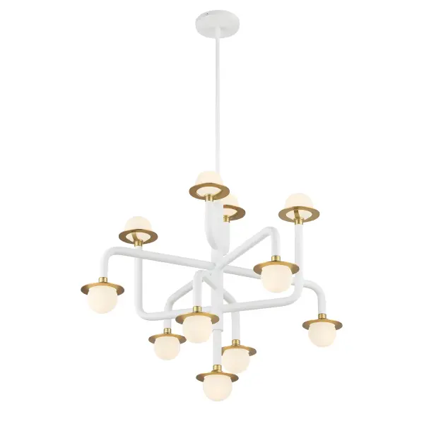 Tubular 11-Light Chandelier in Matte White with Honey Gold - Image 5