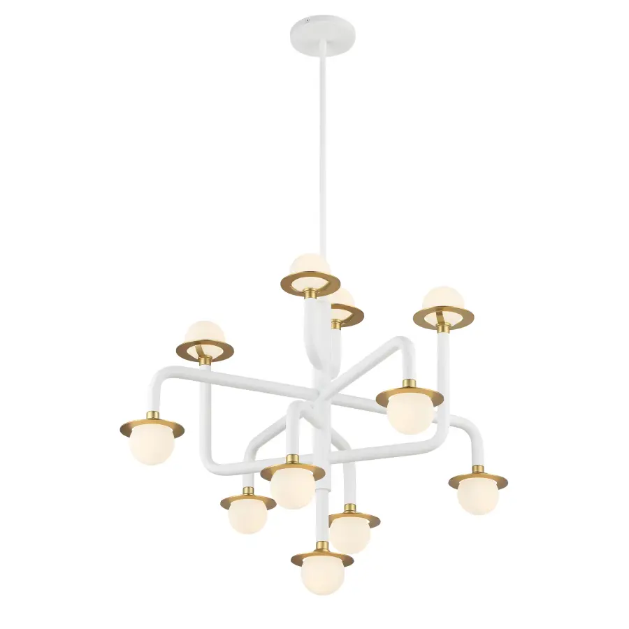 Tubular 11-Light Chandelier in Matte White with Honey Gold - Image 5