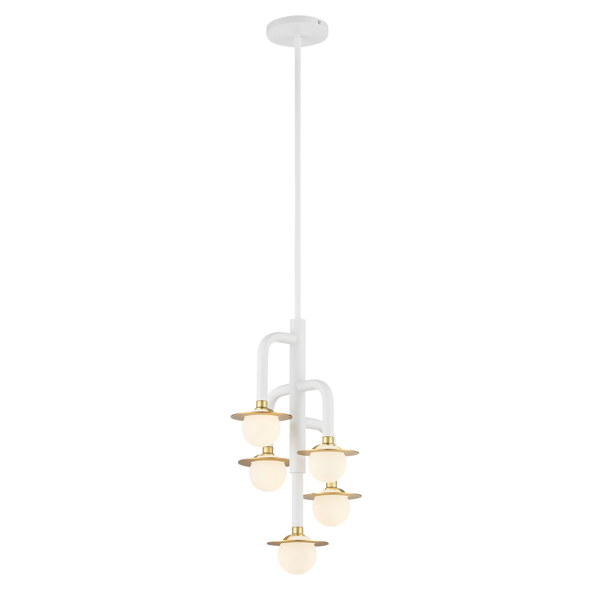Tubular 5-Light Chandelier in Matte White with Honey Gold