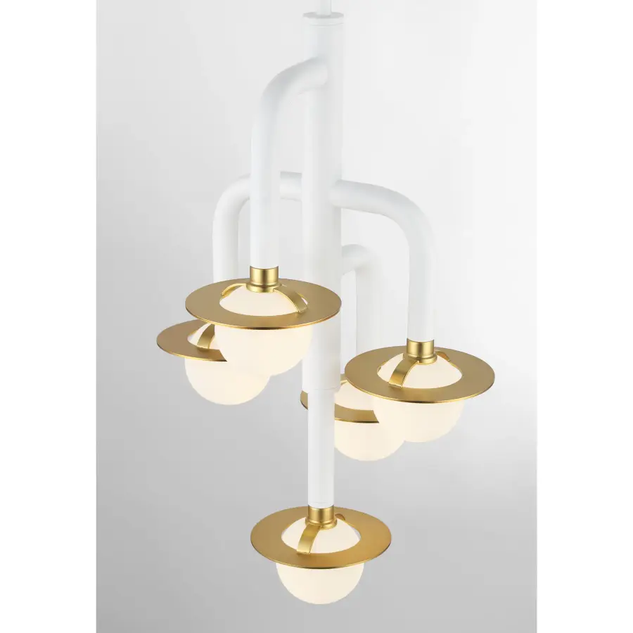Tubular 5-Light Chandelier in Matte White with Honey Gold - Image 2