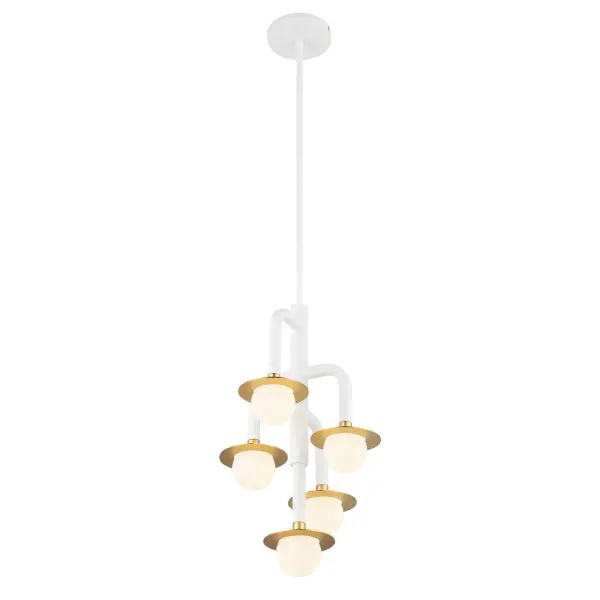 Tubular 5-Light Chandelier in Matte White with Honey Gold - Image 4