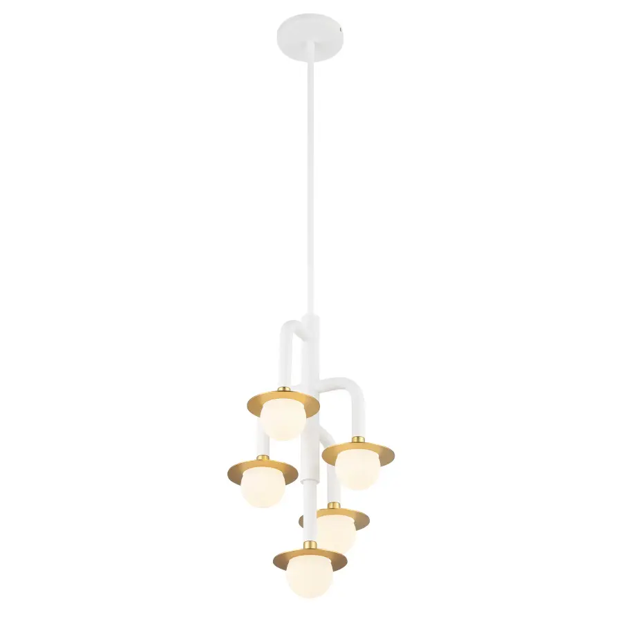 Tubular 5-Light Chandelier in Matte White with Honey Gold - Image 4