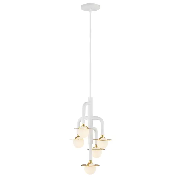 Tubular 5-Light Chandelier in Matte White with Honey Gold - Image 5