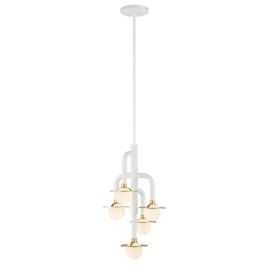 Tubular 5-Light Chandelier in Matte White with Honey Gold - Image 5