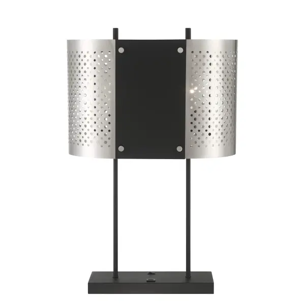 The Noho table lamp by Robin Baron blends contemporary sophistication with industrial edge. Its dual-tone steel construction features brushed nickel accents against coal highlights, creating visual depth and modern appeal. - alternate view