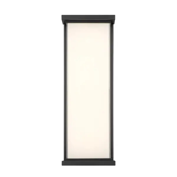 The Caption LED Wall Sconce combines traditional design with modern LED efficiency. Its frosted aquarium glass shade and sand coal black finish create a sophisticated coastal aesthetic perfect for outdoor spaces. - alternate view