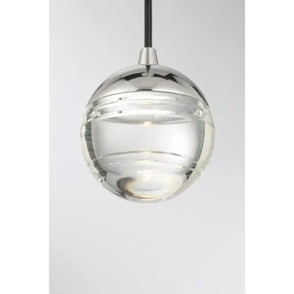The Hail mini pendant combines sleek contemporary styling with practical LED efficiency. Its compact 4-inch width and polished nickel finish make it perfect for tight spaces requiring focused task lighting or as part of a multi-pendant installation. - alternate view