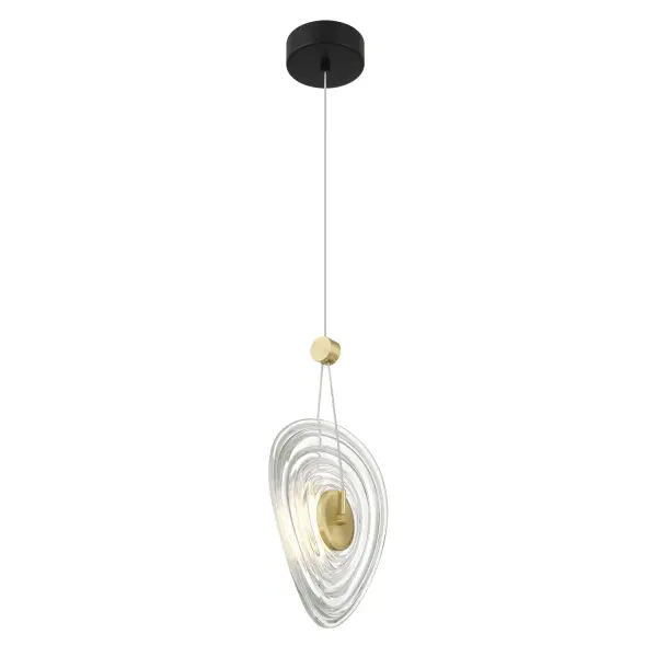 The Topknot pendant combines industrial-modern aesthetics with refined craftsmanship. Its coal and brushed gold two-tone finish paired with rock-pressed glass creates visual interest while the integrated LED provides warm, high-CRI illumination.