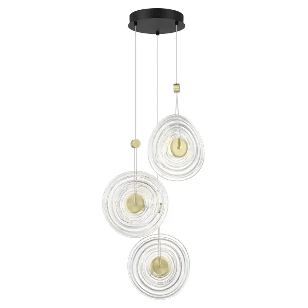 The Topknot pendant combines industrial-inspired coal finish with warm brushed gold accents and hand-pressed glass shades. Its compact 13.75-inch width makes it perfect for smaller spaces while delivering impressive 740+ lumens of high-CRI LED light. - alternate view