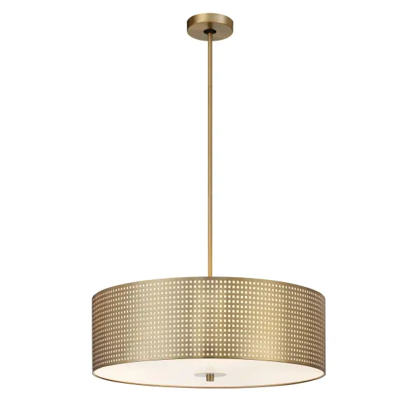 The Grid 4-Light Pendant combines clean geometric lines with warm soft brass finish and frosted glass shades. Its 24-inch linear design makes it perfect for kitchen islands and dining tables, providing even illumination with a contemporary aesthetic.