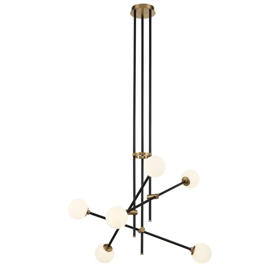 Cosmet 6-Light Pendant in Coal Black and Aged Brass