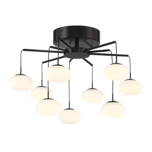 The George's Web LED Chandelier combines contemporary design with artisanal craftsmanship. Its bronze with gold dust finish and etched white glass create warm, inviting illumination perfect for dining and living spaces.