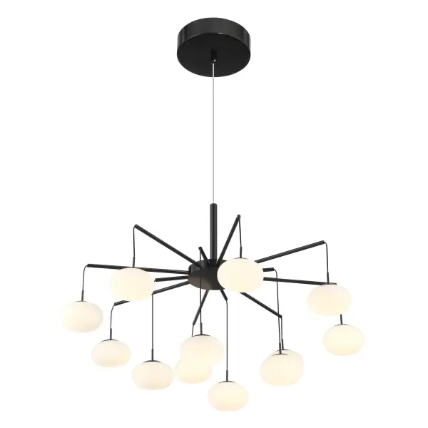 The George's Web chandelier combines modern artistry with warm metallic tones. Its 25.5-inch diameter and dual-mount capability make it versatile for various ceiling heights, while the etched white glass diffuses 2505 lumens of dimmable LED light.
