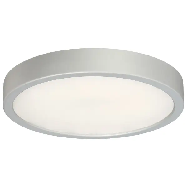 This energy-efficient LED flush mount delivers bright, high-quality light in a slim 2.25-inch profile. The etched white glass diffuses light evenly while the silver finish complements modern and transitional interiors.