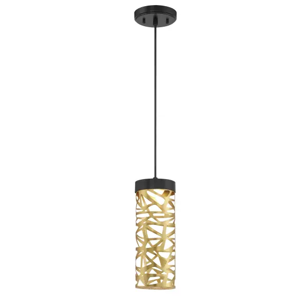 The Golden Eclipse mini pendant combines dramatic matte coal with warm honey gold accents in a compact 4.5-inch design. High-CRI integrated LED delivers exceptional color rendering, perfect for task lighting or accent illumination.