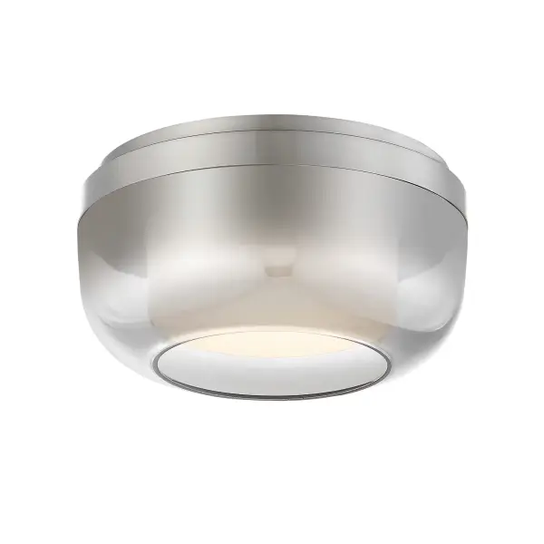 The First Encounter flush mount delivers excellent light quality with 93 CRI and 783 lumens in a compact 10-inch profile. Its brushed nickel finish and traditional glass shade make it versatile for hallways, bedrooms, and closets.