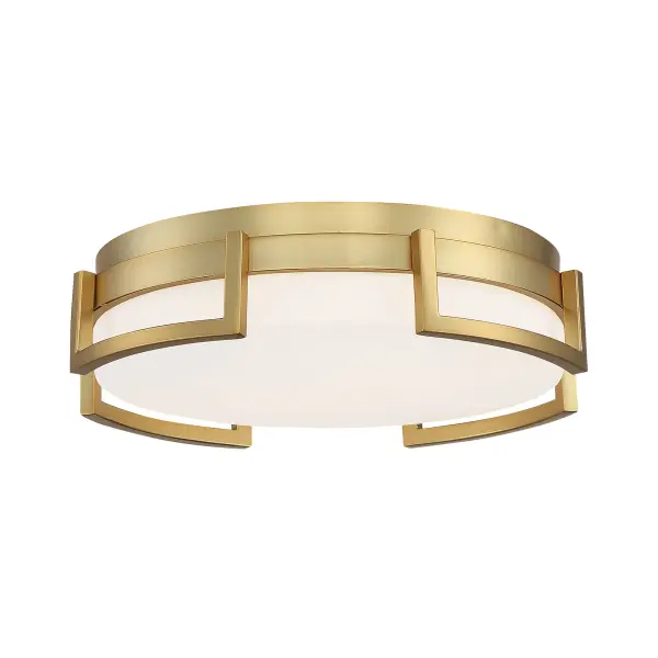 The Bezel Set flush mount combines contemporary styling with efficient LED technology, delivering 2909 lumens through etched white glass. Its honey gold finish adds warmth while the low-profile design suits spaces with limited ceiling clearance.