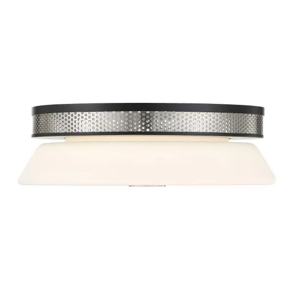 The Tauten flush mount combines industrial-inspired coal and brushed nickel finishes with energy-efficient LED technology. Its 15-inch profile and 2,187 lumens deliver excellent illumination for smaller spaces while maintaining a low 4.5-inch ceiling clearance. - alternate view