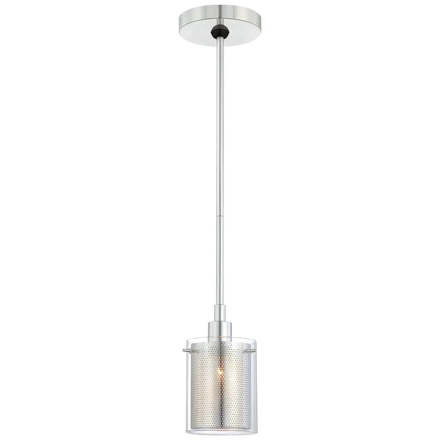 Compact Chrome Pendant with Industrial-Chic Mesh Detail