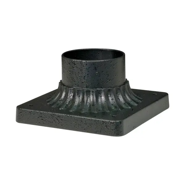 This 6-inch square aluminum pier mount base provides a sturdy foundation for outdoor post lights. The textured black finish offers weather resistance and complements various architectural styles.