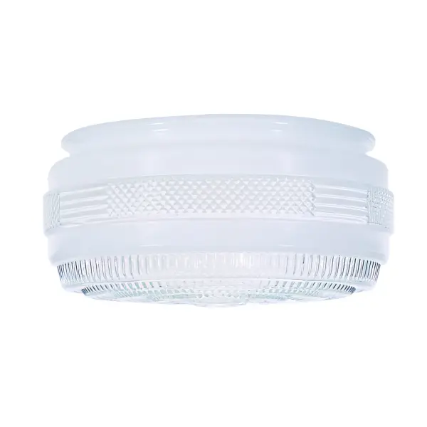This versatile 6.5-inch drum shade combines a clean white exterior with clear glass sides and bottom, creating a bright, diffused light perfect for bathrooms, hallways, and bedrooms. The compact size works well in tight spaces.