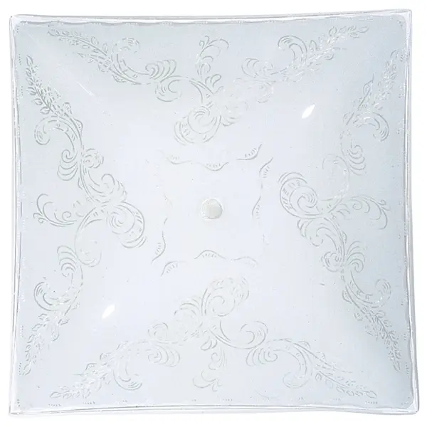 This 14-inch square glass shade combines traditional floral patterning with clean geometric lines. The white base with clear floral accents creates soft, diffused lighting perfect for table lamps and floor lamps.