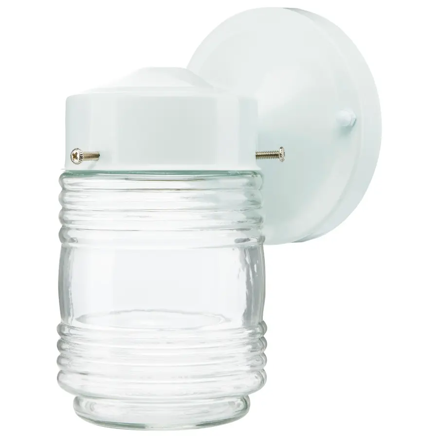 White Mason Jar Outdoor Wall Sconce with Clear Glass - Image 1