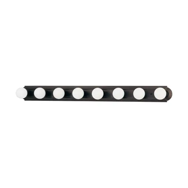 This 48-inch racetrack vanity light delivers exceptional illumination with eight bulbs, perfect for large bathroom mirrors. Available in six finishes including mahogany bronze, it combines classic styling with practical functionality.