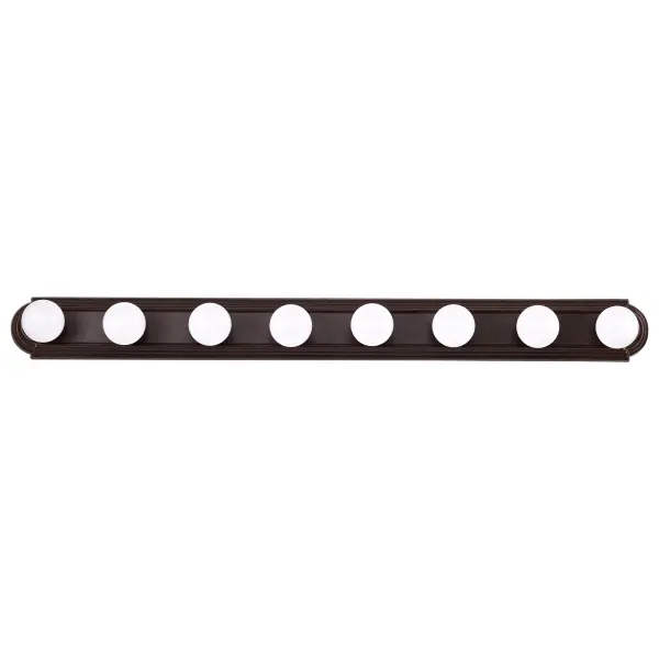 This 48-inch racetrack vanity light delivers exceptional illumination with eight bulbs, perfect for large bathroom mirrors. Available in six finishes including mahogany bronze, it combines classic styling with practical functionality. - alternate view