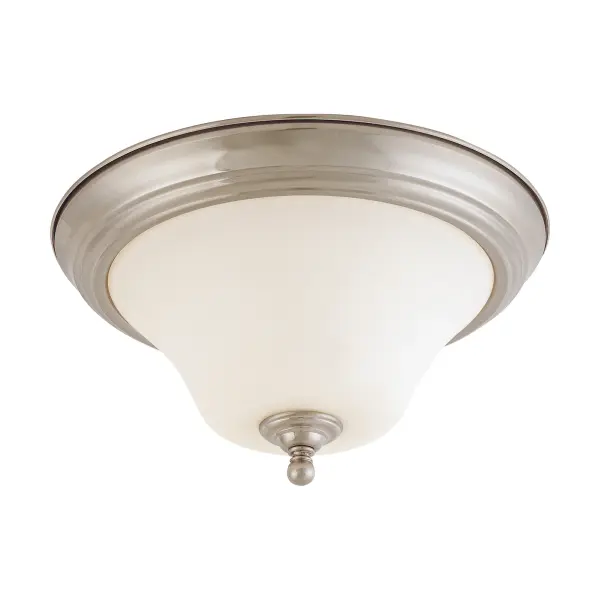 The Dupont 2-Light Flush Mount delivers exceptional value with its brushed nickel finish and satin white glass. Perfect for low-ceiling spaces, this 13-inch fixture provides reliable illumination with quality craftsmanship.