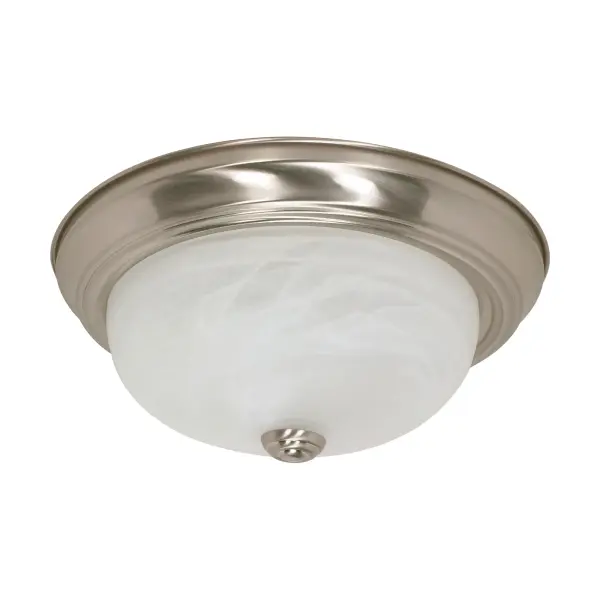 This 13-inch flush mount combines brushed nickel with alabaster glass for a versatile lighting solution. Perfect for spaces with lower ceilings, it provides ambient illumination with a classic yet contemporary aesthetic.
