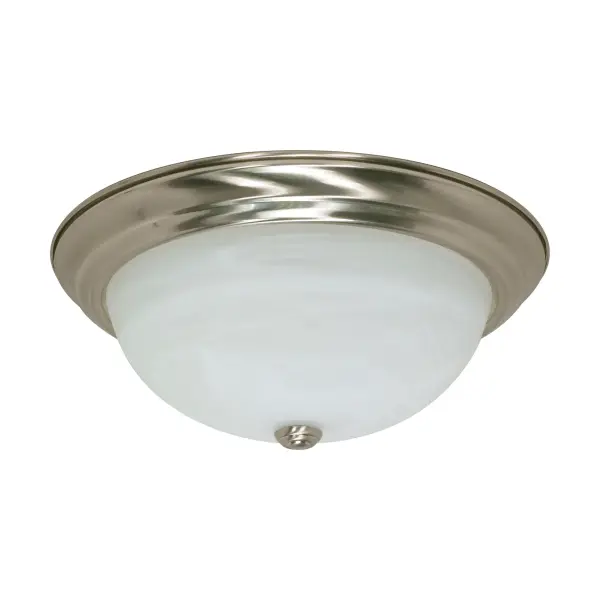 This 15-inch flush mount combines brushed nickel hardware with alabaster glass for a sophisticated, versatile look. Perfect for rooms with standard ceiling heights, it provides ambient lighting while maintaining a low profile.