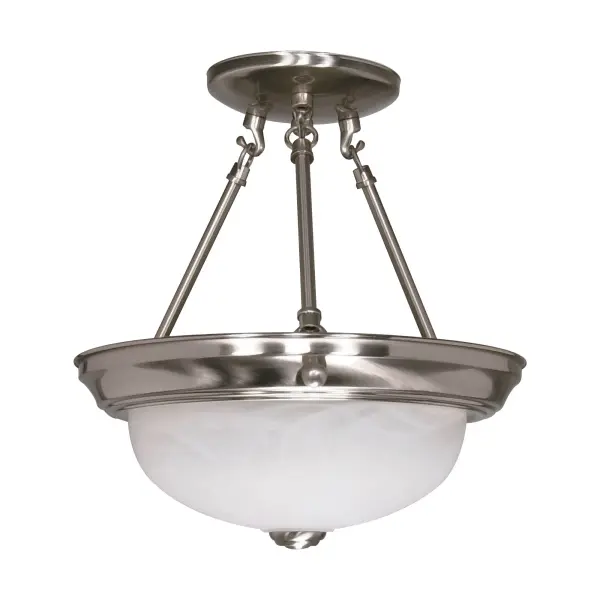 This 11-inch semi-flush mount combines brushed nickel with soft alabaster glass for versatile appeal. Perfect for rooms with lower ceilings, it delivers traditional elegance with contemporary simplicity.