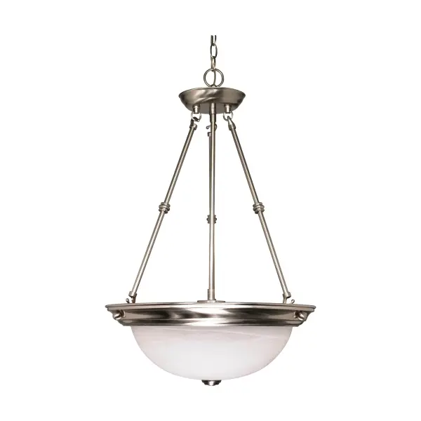This 3-light pendant combines brushed nickel hardware with classic alabaster glass shades, creating a versatile fixture that bridges traditional and contemporary design. At 15 inches wide, it's perfectly scaled for smaller dining areas, breakfast nooks, and foyers.