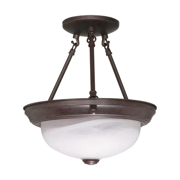 This traditional 2-light semi-flush mount combines old bronze finish with alabaster glass for soft, diffused lighting. At 11 inches, it's ideal for smaller spaces needing elegant overhead illumination without sacrificing ceiling height.