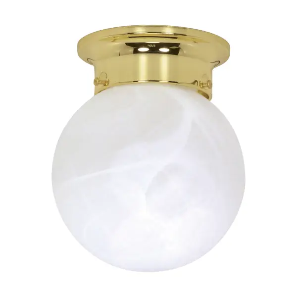 This compact 6-inch flush mount combines traditional elegance with contemporary versatility. The alabaster glass ball diffuses light beautifully while the polished brass finish adds warmth to any space.