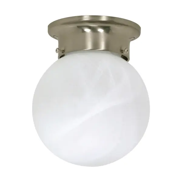 This 6-inch flush mount delivers classic elegance with its alabaster glass ball shade and brushed nickel finish. Perfect for hallways, bathrooms, and closets where space is limited but style matters.