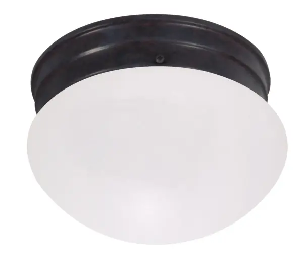 This 8-inch mushroom-style flush mount offers classic styling with a warm mahogany bronze finish and soft frosted glass diffuser. Ideal for hallways, bathrooms, and closets where low-profile lighting is essential.